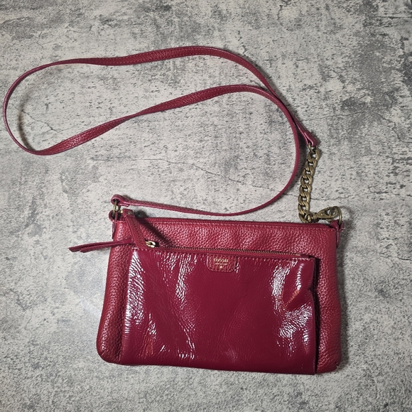 Fossil Red Leather Crossbody Bag With Front Pocket Zip Top Read - Picture 3 of 11